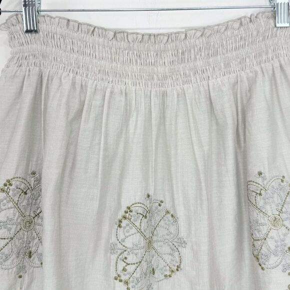 Blue Tassel Collection Gray Gold Metallic Silk Blend Embroidered Medallion Skirt - Picture 4 of 16
